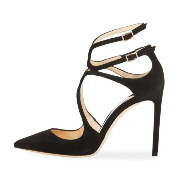 247 Jimmy Choo Lancer Strappy Pump Stiletto Black Suede Pump Shoe 41.5 11.5 12.5 - Picture 2 of 15